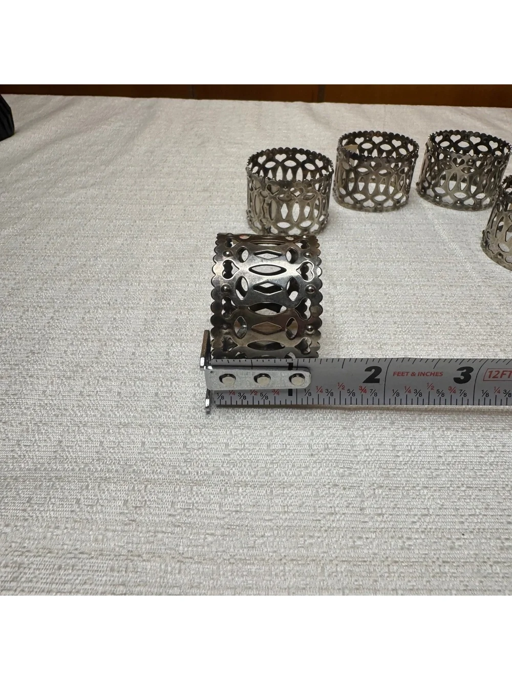 Vintage Audrey Silver Tone Filigree Napkin Rings Set of 6 1970s Table Decor